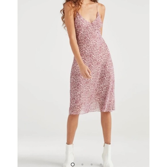 7 for All Mankind Seamed Chiffon Slip Dress in Rose Leopard Pink | Size Large - Picture 2 of 8